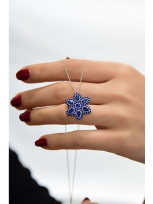 Sinsirella 925 Ayar Gümüş Kaplama Safir Damla Lotus Kolye