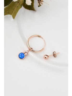 Sinsirella 925 Ayar Gümüş Kaplama Opal Taşlı Halka ve Top Küpe