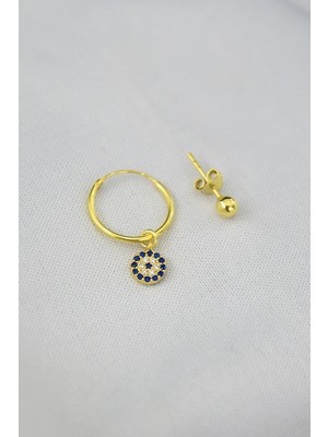 Sinsirella 925 Ayar Gümüş Kaplama Nazar Halka ve Top Küpe