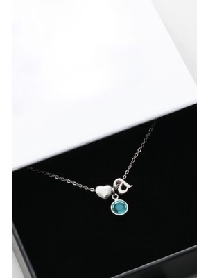 Sinsirella 925 Ayar Gümüş Mini Üç Boyutlu A Harfi Kalp Doğum Taşlı Kolye