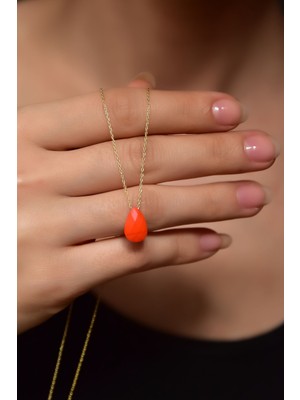 Sinsirella 925 Ayar Gümüş Kaplama Doğal Taş Turuncu Damla Kolye