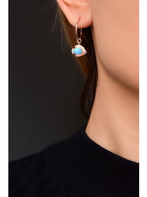 Sinsirella 925 Ayar Gümüş Kaplama Opal Taşlı Balık Halka Kadın Küpe