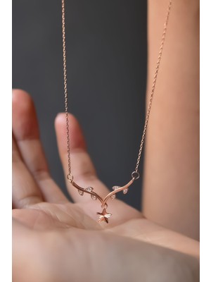 Sinsirella 925 Ayar Gümüş Kaplama Sarmaşık Dallı Kristal Yıldız Kolye