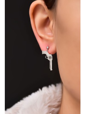 Sinsirella 925 Ayar Gümüş Kaplama Kovboy Red Kit Silahı Tabanca Figürlü Çivili Küpe