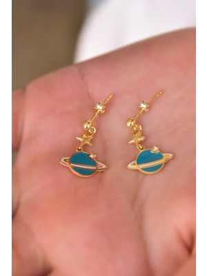 Sinsirella 925 Ayar Gümüş Kaplama Mineli Gezegen Çivili Küpe