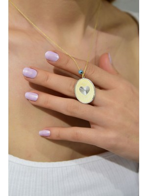 Sinsirella 925 Ayar Gümüş Kaplama Gözlü Kalp Plaka Kolye