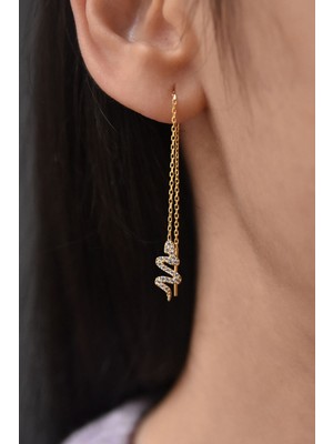 Sinsirella 925 Ayar Gümüş Kaplama Tekli Yılan Zincir Küpe