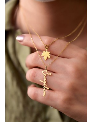 Sinsirella 925 Ayar Gümüş Kaplama Çınar Yaprağı ve Sevgilim Yazılı Asansörlü Kolye