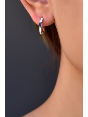 Sinsirella 925 Ayar Gümüş Kaplama Beyaz Mineli Lacivert Taşlı Halka Küpe