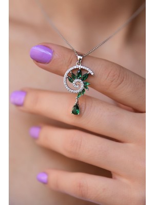 Sinsirella 925 Ayar Gümüş Kaplama Yeşil Taşlı Girdap Kolye