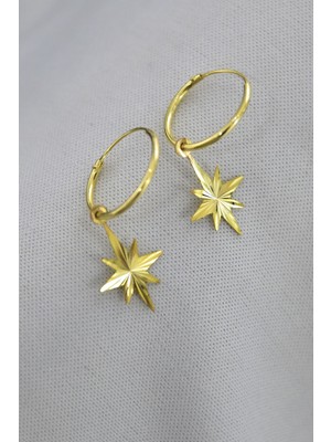 Sinsirella 925 Ayar Gümüş Kaplama Fırfırlı Kutup Yıldızı Halka Küpe