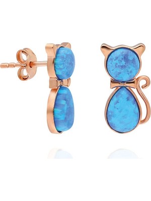 Sinsirella 925 Ayar Opal Taşlı Kedi Kadın Gümüş Küpe