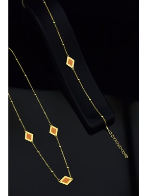 Sinsirella 925 Ayar Gümüş Kaplama Rüya Serisi Ebruli Cam Boyalı Dörtgen Kolye, Bileklik ve Küpe Set