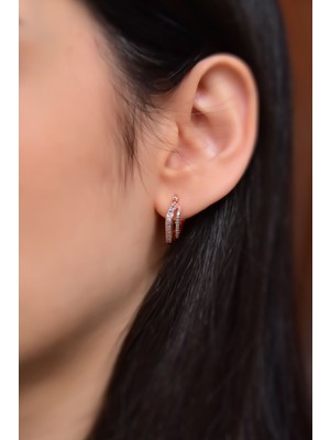 Sinsirella 925 Ayar Gümüş Kaplama Çift Kare Halka Baget Taşlı Tamtur Küpe