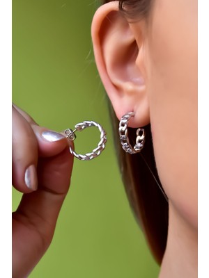 Sinsirella 925 Ayar Gümüş Kaplama Zincir Yarım Halka Küpe