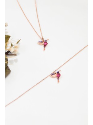 Sinsirella 925 Ayar Gümüş Kaplama Taşlı Kuş Kolye Bileklik Set