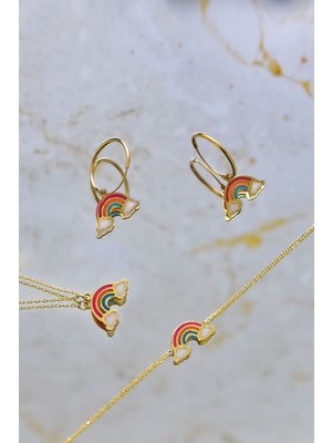 Sinsirella 925 Ayar Gümüş Kaplama Parlayan Rüya Serisi Mineli Gökkuşağı Kolye, Bileklik ve Küpe Set