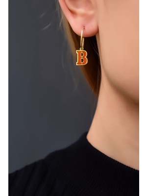 Sinsirella 925 Ayar Gümüş Kaplama Parlayan Rüya Serisi Ebruli Cam Boyalı Harf Halka Küpe