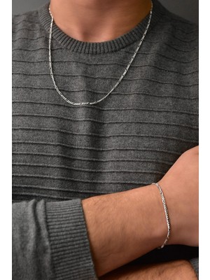 Sinsirella 925 Ayar Kaplama Erkek Figaro Gümüş Zincir Kolye Bileklik Set