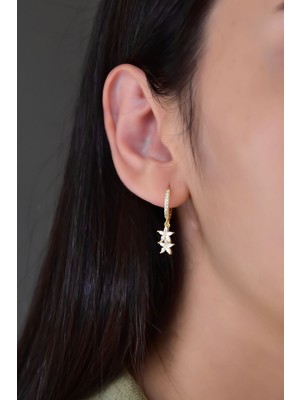 Sinsirella 925 Ayar Gümüş Kaplama Taşlı Sallantılı Yıldız Halka Küpe