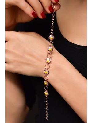 Sinsirella 925 Ayar Gümüş Kaplama Halka Mineli Papatya Bileklik