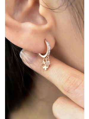 Sinsirella 925 Ayar Gümüş Kaplama Yonca Figürlü Halka Kadın Küpe