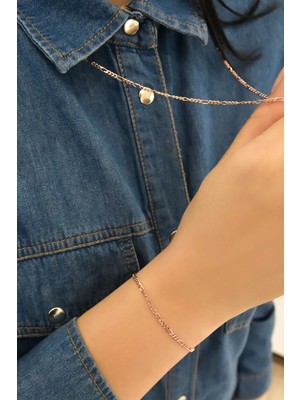 Sinsirella 925 Ayar Kaplama Kadın Figaro Gümüş Zincir Kolye Bileklik Set