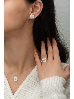 Sinsirella 925 Ayar Gümüş Kaplama Mineli Papatya Set