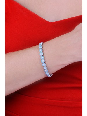 Sinsirella 925 Ayar Gümüş Sıralı Yuvarlak Firuze Taşlı Bileklik