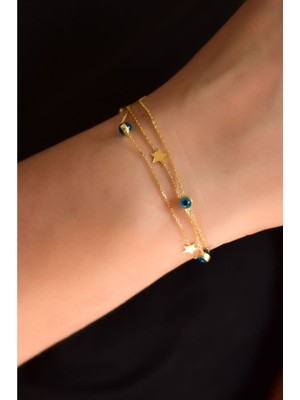 Sinsirella 925 Ayar Gümüş Kaplama Mavi Camgöz Yıldız Zincir Bileklik