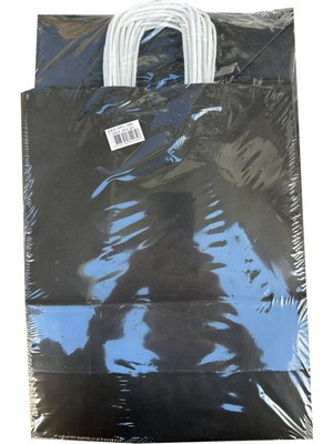 Roll-Up Büküm Saplı Kraft Kağıt Karton Hediyelik Çanta Poşet Torba - Siyah - 25X31 Cm. - 25 Adetlik Paket