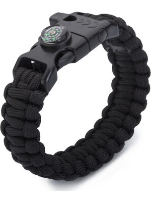 Polis Sepeti Paracord Bileklik-Pusula-Ateş Başlatıcı-Düdük-Siyah