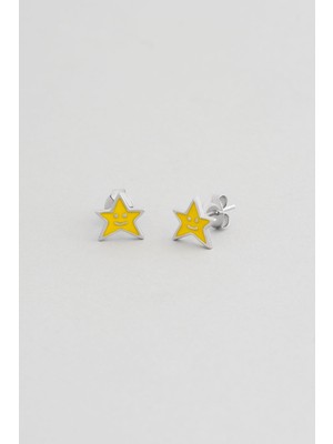 So CHIC Gülen Yıldız 18 Ayar Beyaz Altın Kaplama Gümüş Çocuk Küpe