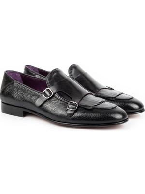 Zerbay Trivor Kösele Taban Deri Tokalı Erkek Monkstrap Klasik Deri Ayakkabı
