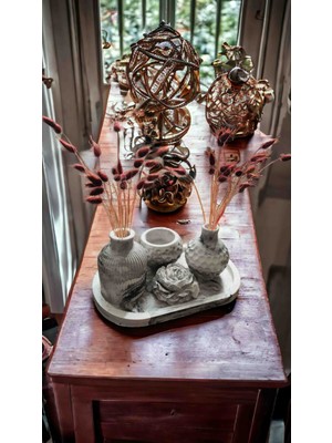 Home Decor Homedec Siyah Mermer Desenli Şakayık, Kaktüs Saksısı ve Vazo Set 5 Parça