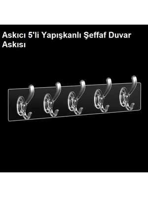 Askıcı Şeffaf Güçlü Kendinden Yapışkanlı  2 Adet  Kapı Duvar Askısı 2 Adet