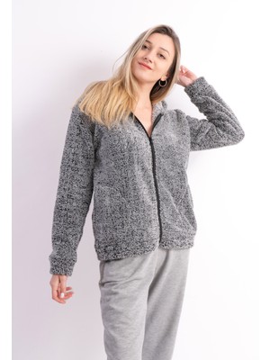 Sweet's Collection Kapüşonlu Welsoft Gri Kırçıllı Ceket