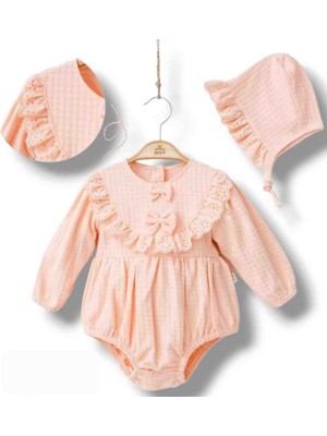 Minizeyn Kız Bebek Çocuk Pamuklu Romper Fiyonklu Tulum Fistolu Güpür Detaylı