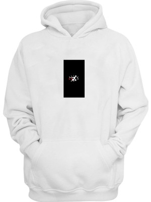 The Wert Unisex Benzin Göstergesi Baskılı Beyaz Normal Kalıp Şardonlu Kalın Sweatshirt