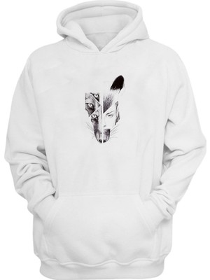 The Wert Unisex Behance Illüstrasyon Baskılı Beyaz Normal Kalıp Şardonlu Kalın Sweatshirt