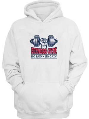 The Wert Unisex Fıtness Gym No Paın No Gain Baskılı Beyaz Normal Kalıp Şardonlu Kalın Sweatshirt