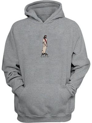 The Wert Unisex Jesus On A Skateboard Baskılı Gri Normal Kalıp Şardonlu Kalın Sweatshirt