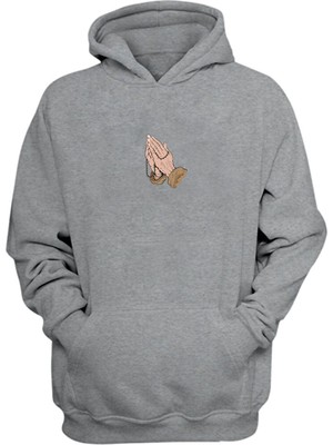 The Wert Unisex Dua Eden Eller Illüstrasyon Baskılı Gri Normal Kalıp Şardonlu Kalın Sweatshirt