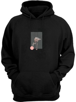 The Wert Unisex Flamingo Illüstrasyon Baskılı Siyah Normal Kalıp Şardonlu Kalın Sweatshirt