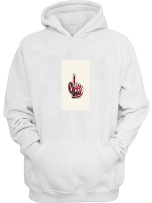 Thewert Unisex I Love You Baskılı Beyaz Normal Kalıp Şardonlu Kalın Sweatshirt
