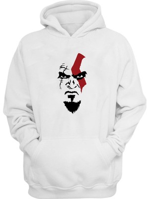 The Wert Unisex God Of War Savaş Tanrısı Baskılı Beyaz Normal Kalıp Şardonlu Kalın Sweatshirt