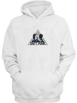 The Wert Unisex Daft Punk Logosu Baskılı Beyaz Normal Kalıp Şardonlu Kalın Sweatshirt