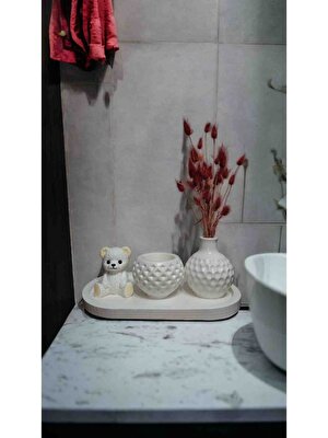 Home Decor Homedec Sevimli Ayıcık, Kaktüs Saksısı ve Desenli Vazo Set 4 Parça