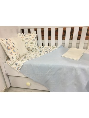 Buse Baby Home Busebabyhome Mavi, Çocuk Çok Amaçlı Poplin ,pikeli ve Ponponlu Nevresim Takımı 6'lı Set