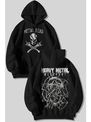 The Baski Metal Head Metalci Kurukafa Baskılı Pamuk Içi Polar Siyah Sweatshirt